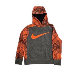 Nike Dri-Fit Swoosh Hoodie Kids Medium Black Orange Front Pockets